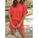 Summer Casual Striped Lounge Pajama Set for Women – Round Neck, Solid Color, Wearable Outdoors