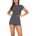 Chic European Style Knit Two-Piece Set - Slim Fit High-Waist Shorts & Short Sleeve Top