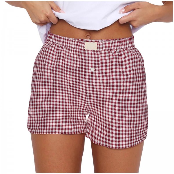Summer New Women's Casual Comfortable High-Waisted Loose Wide-Leg Vintage Checkered Shorts