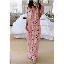 Women's Summer Celestial Print Dress - Long Sleeveless Round Neck Casual Maxi Dress with Pockets, Moon and Stars Pattern