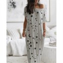 Women's Summer Celestial Print Dress - Long Sleeveless Round Neck Casual Maxi Dress with Pockets, Moon and Stars Pattern