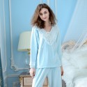 long sleeved WoMen's home wear warm flannel pajamas set  in winter