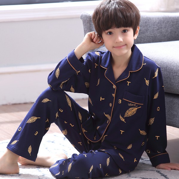 Sleepwear for boys pajamasets for Kids cotton soft blue with bear print