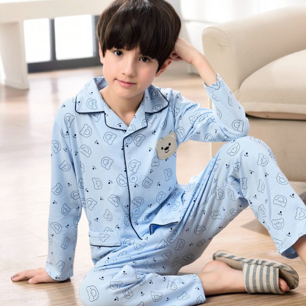 long sleeved cartoon boys pajama sets blue 100 cotton soft pj set for children