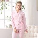 Top quality cotton embroidered lady long sleeved pajamas pyjamas set