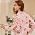 New Long Sleeved pink Ladies pajama sets with strawberry print pjs for women