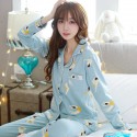ladies cotton pajamas long sleeved Light blue pajama sets for women