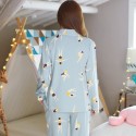 ladies cotton pajamas long sleeved Light blue pajama sets for women