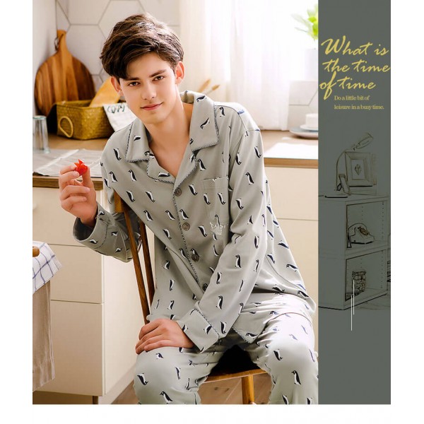 grey men's long sleeved cotton softest pajama sets
