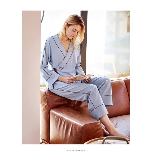 long sleeves ladies 100% cotton pajama setssummer kimono nightwear for women