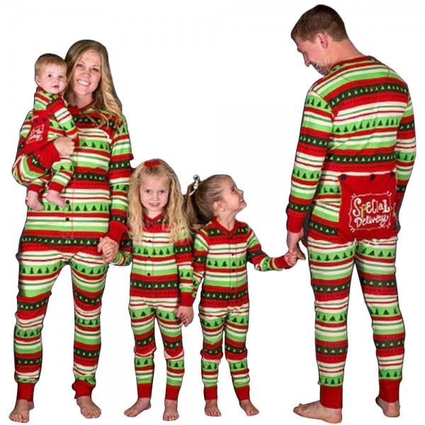 Parent-child suit Christmas pajamas Striped Christmas tree printed Xmas Dress