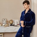 flannel long sleeve Men's cardigan pajamas warm and thick  pajamas