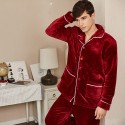 flannel long sleeve Men's cardigan pajamas warm and thick  pajamas