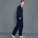 Pure color men's long sleeved cotton Pajamas