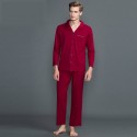 Pure color men's long sleeved cotton Pajamas