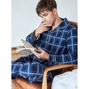 Plaid pattern long sleeved men's cotton Pajama sets for spring and autumn