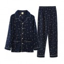 men's long sleeves cotton Pajamas deep blue with space print