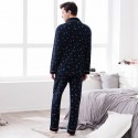 men's long sleeves cotton Pajamas deep blue with space print