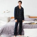 men's long sleeves cotton Pajamas deep blue with space print