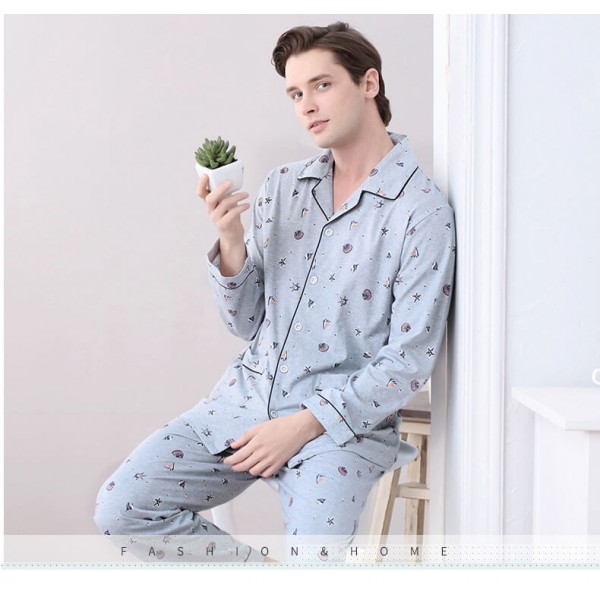 Men's long sleeves cotton pajama sets for Summer supper soft