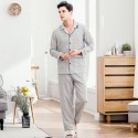 cotton long sleeved Pajama sets for mens gray stripe