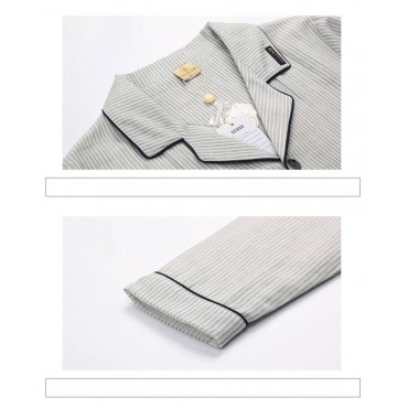 cotton long sleeved Pajama sets for mens gray stripe