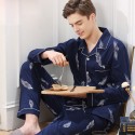 Luxury printing solid color long sleeves cotton Men's pajama sets blue