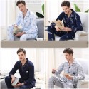 Luxury printing solid color long sleeves cotton Men's pajama sets blue