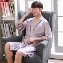 ice silk Mens robe sets thin casual pajamas for male luxury silk red/silver/champagne
