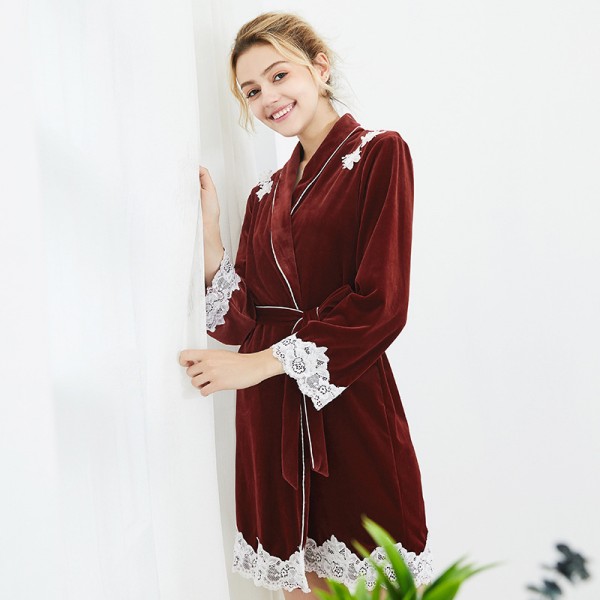 Long sleeved velvet Nightgown for womenlady's tunic pajamas