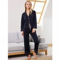 long sleeved cotton pajama for women cardigan Classic set pjs pure pink/black