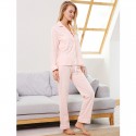 long sleeved cotton pajama for women cardigan Classic set pjs pure pink/black