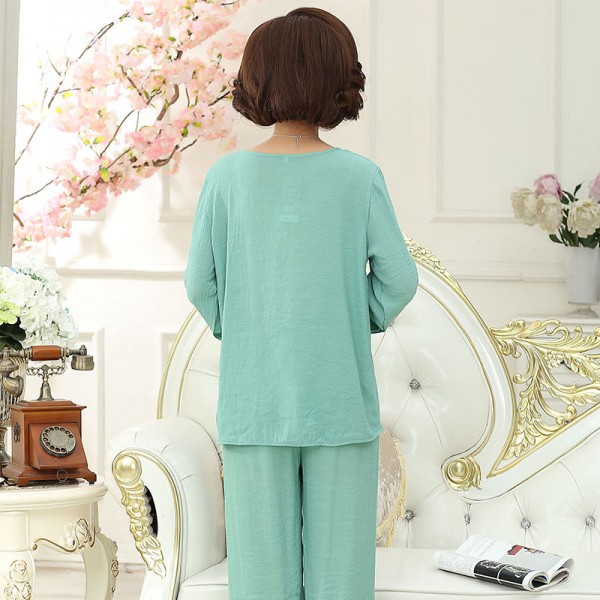Plus size long sleeved cotton pajamas for women Mom and grandma pajamas