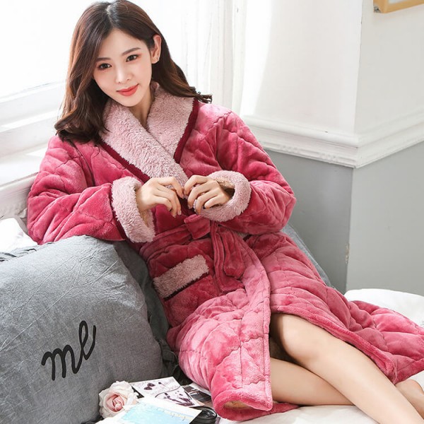 Ladies cotton pajamas and robe sets for winterpajamas female