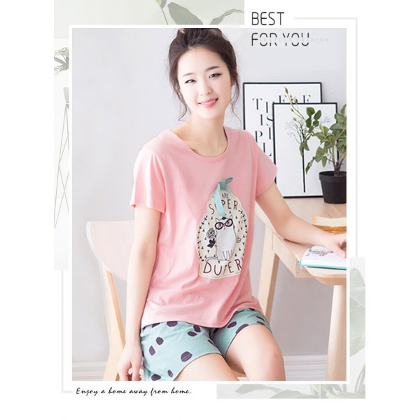 summer sleepwear short sets cotton pajama sets for women T-shirt and short