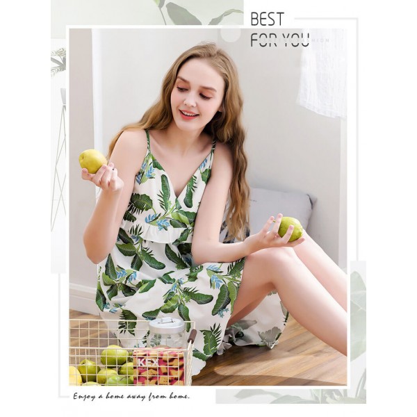 summer cotton sexy sling sleepwear,lovely Women's plant print nightdress
