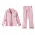 Luxury long sleeved women's cotton pink pajama sets with embroidery