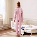 Luxury long sleeved women's cotton pink pajama sets with embroidery