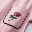 Luxury long sleeved women's cotton pink pajama sets with embroidery