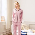 Luxury long sleeved women's cotton pink pajama sets with embroidery