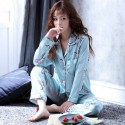 Long sleeves Satin pajama sets for women luxury Bright print silky nightwear female