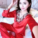 plus size long sleeves Satin Pajama sets for women multi color sexy silky nightwear female