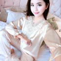 plus size long sleeves Satin Pajama sets for women multi color sexy silky nightwear female